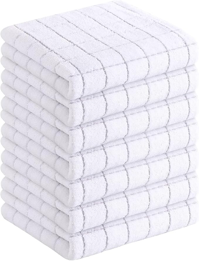 Homaxy 100% Cotton Terry Kitchen Towels, 7 Pack, White | Ultra Soft and Absorbent Dish Towels for Kitchen, Suitable for Drying and Washing Dishes