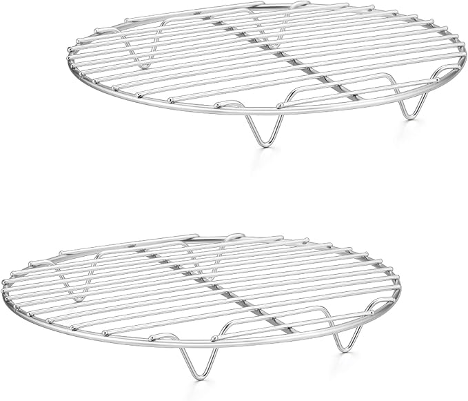 P&P CHEF 9 Inch Cooking Rack Round for Steaming Cooling, Silver, 2 Pack | Stainless Steel Round Wire Rack for Baking Grilling, Roasting, Fits Air Fryer, Steamer Pot, Oven & Dishwasher Safe