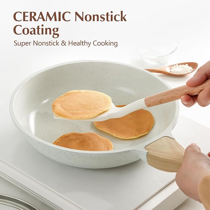 SENSARTE 10Inch Nonstick Ceramic Frying Pan with Lid, PFAS/PTFE/PFOA Free | Ceramic Omelette Pan Skillet, Healthy Non-toxic Chef's Pan, Induction Compatible Pan, Heat Resistant Handle