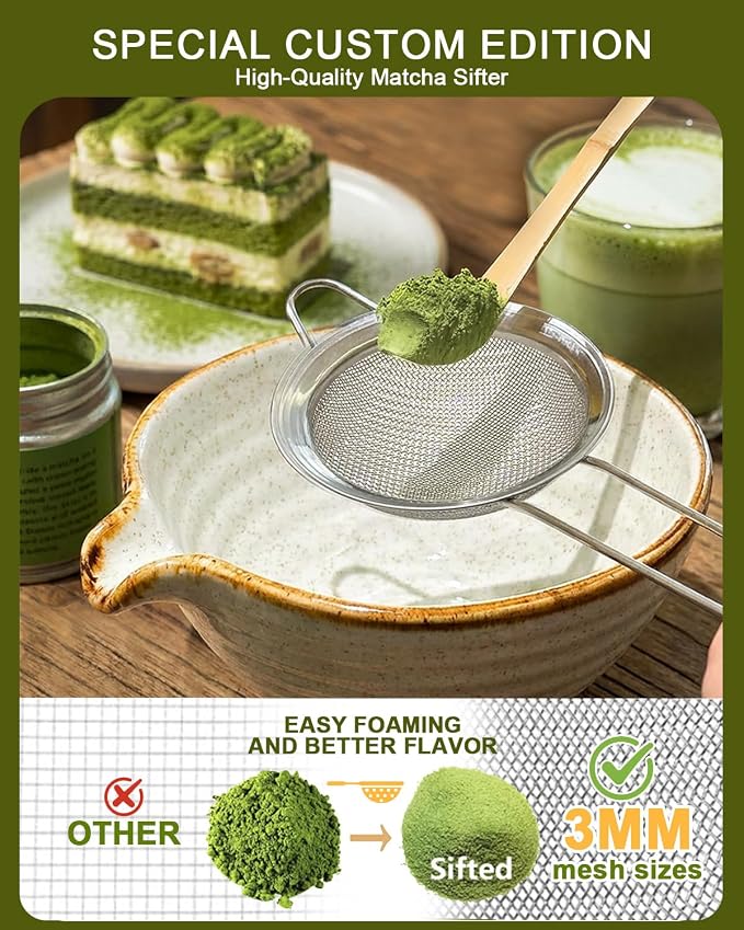 Vaiheng Matcha Whisk Set with Matcha Bowl, Matcha Whisk Holder Matcha Bamboo Whisks, Scoop, Sifter, Mothers Day Gifts for Women Mom Her Girl Friend Home Kitchen Decor Kit for Tea Enthusiasts
