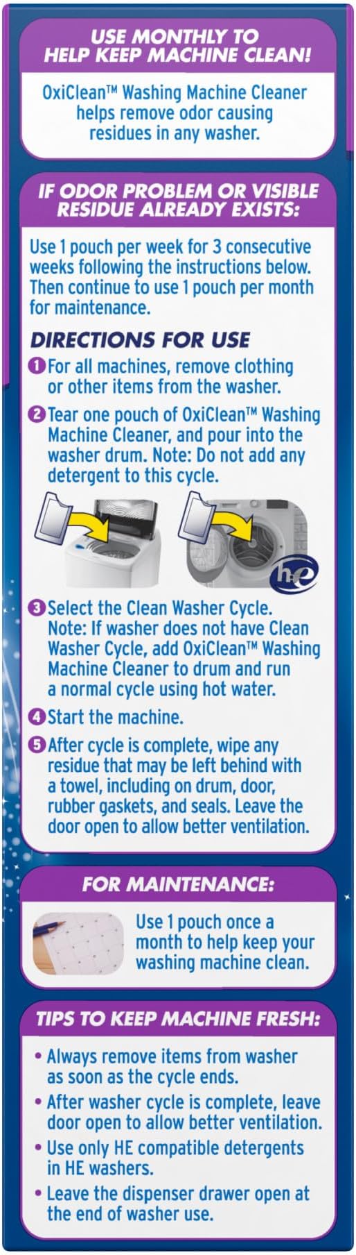 OxiClean Washing Machine Cleaner with Odor Blasters, 4 Count | Washing Machine Odor Eliminator, Removes Odor-Causing Residue, HE & Standard Washer Safe, Septic Safe