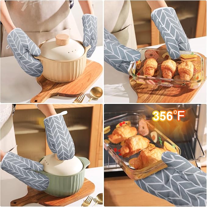 AUAUY Oven Mitts and Pot Holders 6PCS Set, 392°F Heat Resistant BBQ Gloves | Cooking Gloves and Hot Pads Baking Mittens, Top Kitchen Gadgets, Non-Slip Kitchen Mittens for Oven Cooking Baking Grilling