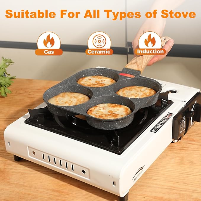 AHFLRITO 4-Cup Egg Pan Nonstick, Healthy Aluminum Omelette Pan, Breakfast Omelette Skillet for Fried Eggs Cooker, Pancakes, Suitable for Gas Stove & Induction Cookware