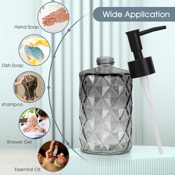Topsky Glass Soap Dispenser with Plastic Pump, 330ml Liquid Hand Soap Dispenser, Rustproof Pump for Kitchen & Bathroom, Great for Lotions, Essential Oil, Liquid Soaps,Gradient Black