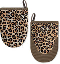 Ribbed Mini Oven Mitts 2-Pack Set, 5.5"x8.5", Leopard Printed, Heavy Duty Cotton, Non-Slip Heat Resistant Soft Silicone Oven Mitts with Hanging Loop for Cooking Kitchen Decor