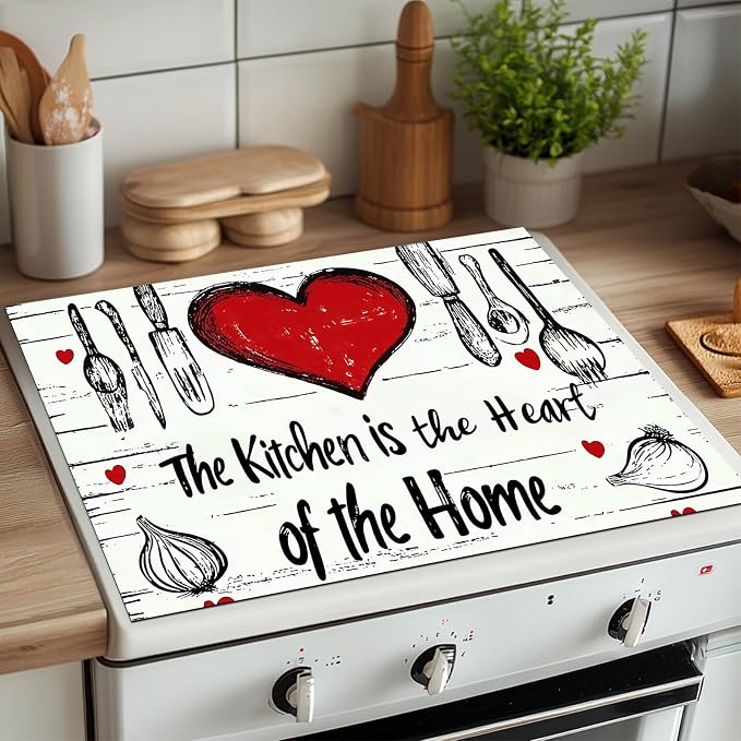 HOMETITUTE Heart Stove Top Cover 28x20 Rustic Diatomite Heat Resistant Mat