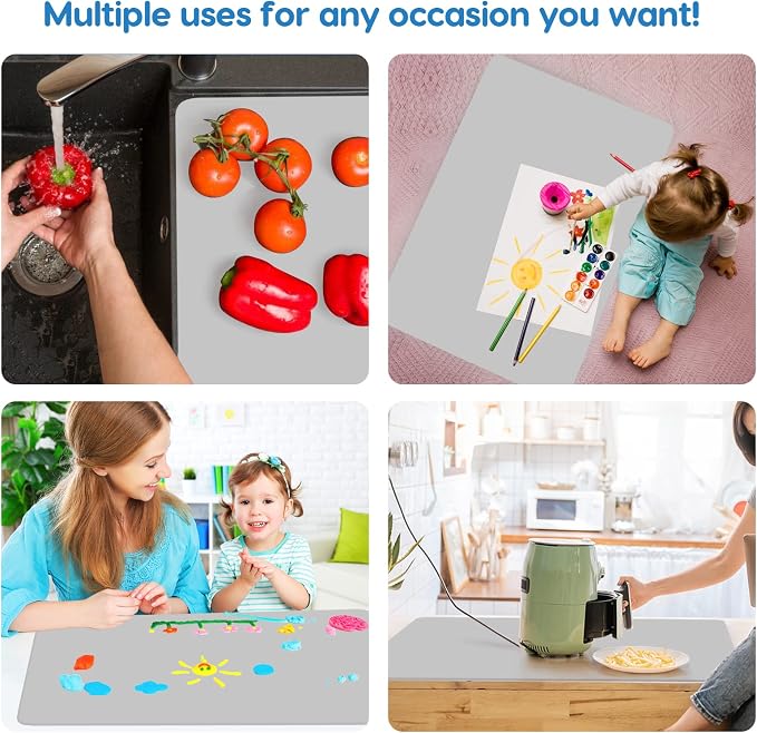 Extra Large Silicone Mat 35.3"x23.5"x0.08", Multipurpose Silicone Mat Thick Heat Resistant Mat Shipped Rolled Up Kitchen Counter Mat Waterproof Silicone Mats for Kitchen Counter Light Gray | Extra Large, Heat Resistant, Waterproof, Nonslip, Multipurpos...