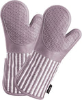 Alselo Silicone Oven Mitts Heat Resistant 932℉ with Waterproof & Non-Slip | Kitchen Mittens Set of 2,Extra Long 7.5"x15" Gloves with Soft Cotton Terry Lining for Baking Cooking BBQ(Purple,2)
