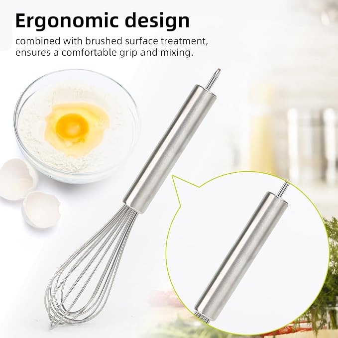 Stainless Steel Small Whisk for Cooking, 8 inches | 8 Thicker Wire Diameters, Bend and Break Resistant, which works great for cups and small containers