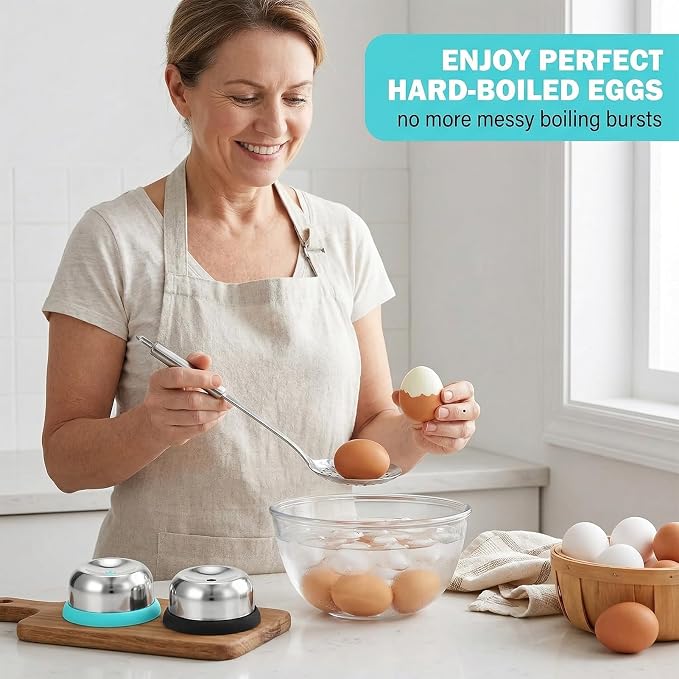 Egg Piercer 2PCS Stainless Anti-Burst | For Raw Eggs Perfect Hard Boiled, Spring-Loaded Safety Needle Design, Stainless Steel Tray & Anti-Slip Base, Dishwasher Safe