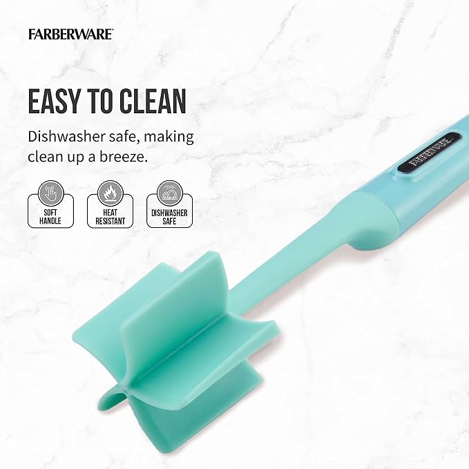 Farberware Heat Resistant Nylon Meat and Potato Masher, Safe for Non-Stick Cookware, Aqua Sky