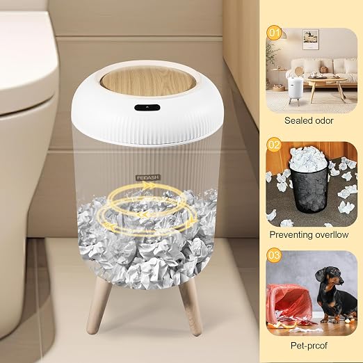 VZZNN 2 Pack Automatic Motion Sensor Trash Cans, 3 Gallon / 11L Touchless Trash Bins with Removable Legs, Slim Waterproof Design for Bathroom, Kitchen, Bedroom, and Office - White