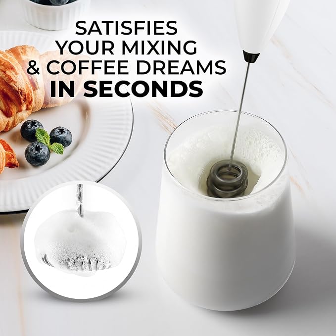 Zulay Kitchen Powerful Milk Frother Wand With Duracell Batteries - Ultra Fast Handheld Drink Mixer - Electric Whisk Foam Maker for Coffee, Lattes, Cappuccino & Matcha - Triple Whisk - Black