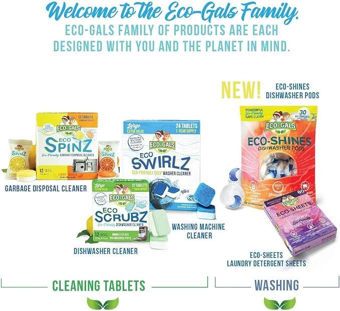 ECO-GALS Washing Machine Cleaner and Deodorizer | Front & Top Load Washers, H.E. Compatible, Removes Pet Hair & Debris, Cleans Drum, Pipes & Filter