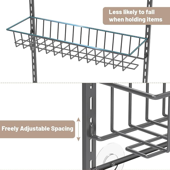 ElegantArray 8-Tier Pantry Door Organizer, Deep Gray | Over The Door, Hanging Spice Rack Shelves, Home Office Laundry Room Bathroom & Kitchen, Rack and Storage