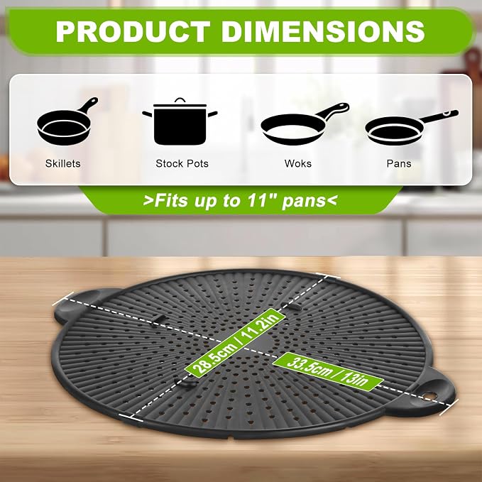 Silicone Splatter Screen for Frying Pan - 11 Inch Heat-Resistant Silicone Grease Splatter Guard, Multi-Use Oil Splash Guard for Kitchen Cooking Pan Cover, Dishwasher Safe