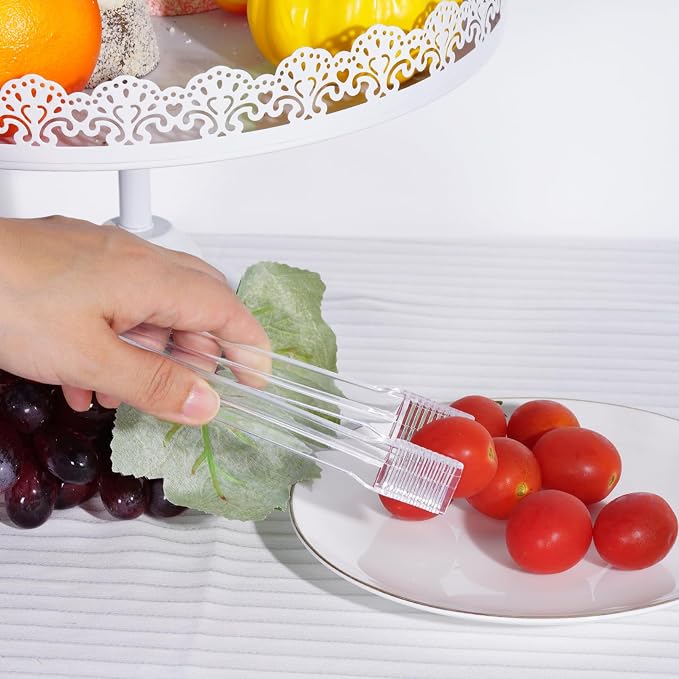 10 Pcs Plastic Buffet Serving Tongs, Clear Kitchen Tongs Mini Serving Utensil Tongs for Food Ice Salad Buffet Barbecue Cookies, 6.3 Inches