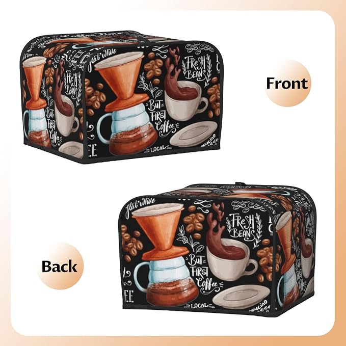 Toaster Cover 4 Slice with Coffee Pattern Dustproof Bread Maker Cover Fingerprint Bakeware Protection Wide Slot Toaster Bag Reusable Kitchen Small Appliance Cover