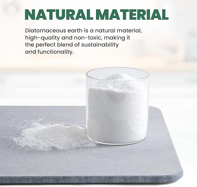 Super Absorbent Stone Drying Mat for Kitchen Counter, Fast-Drying Diatomaceous Earth Dish Drying Mats, Versatile Stone Drying Tray for Cups Dishes Bottles, Mist Gray