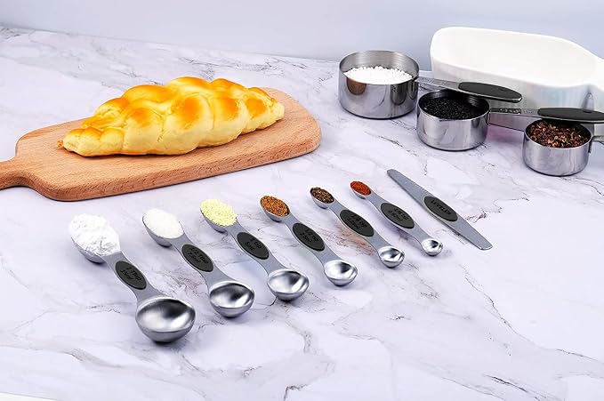Stainless Steel Measuring Cups and Spoons Set with Silicone Handle – Nesting Design for Space-Saving, Heavy Duty & Dishwasher Safe for Dry/Liquid Ingredients, Cooking & Baking (13)