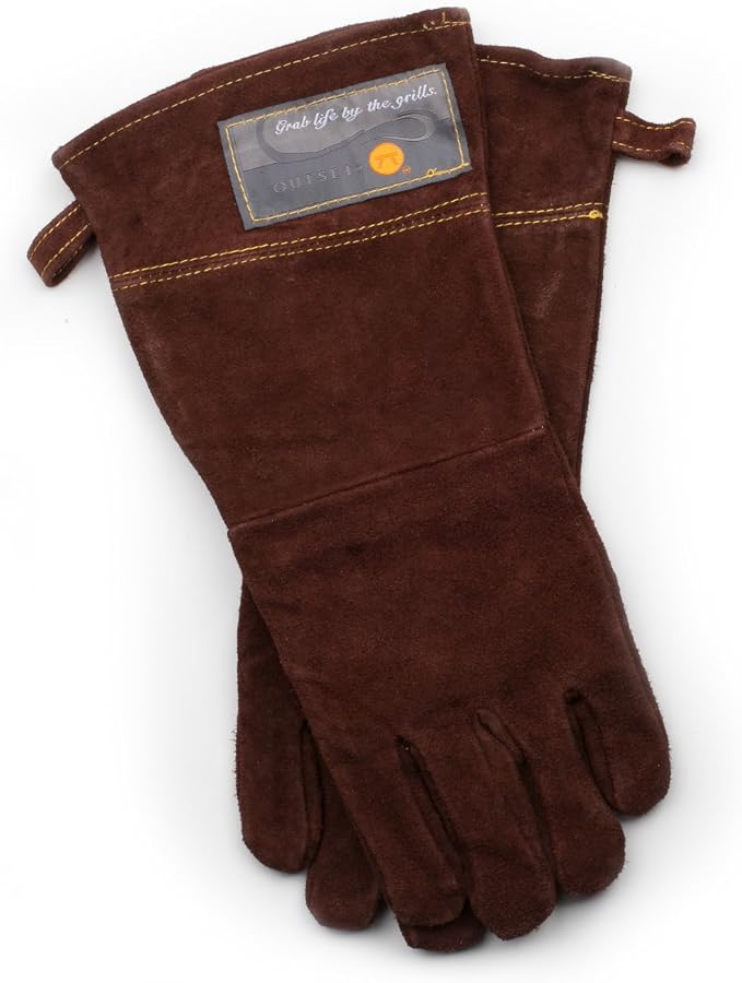 Outset Leather Grill Gloves, Set of 2 Brown Leather BBQ Gloves | Leather Keeps Your Hands Safe From The Heat | Great For The Grill, Griddle, Campfire & Oven | 1 Size Fits All BBQ Gloves