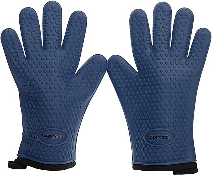 KITCHEN PERFECTION XL Silicone Smoker BBQ Gloves -Heat Resistant Oven Mitts | Waterproof, 5-Finger Design For A Better Grip, for Pitmasters, Meat Smoking, Grilling, Cooking, Frying Turkey | Grill Gift