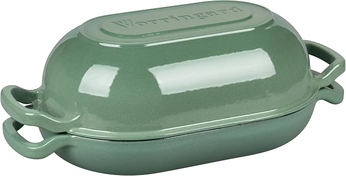 VORRINGARD Enameled Cast Iron Sourdough Bread Oven, Dutch Oven, Loaf Cast Iron Bread Pan for Homemade Bread Baking, Meatloaf Pan with Lid, 5QT, Sage Green