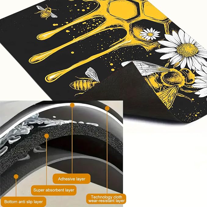 HOMETITUTE Honey Bee Stove Top Cover 28x20 Honeycomb Daisy Diatomite Mat