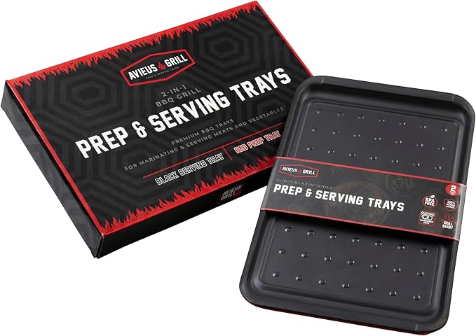 AVIEUS Grill Prep and Serve Trays | Set of 2 Stackable, Melamine Trays | Serving Tray & Marinating Tray | Serving Platter for Plating Food & BBQ Prep Tub for Marinating Meats | Grill Accessories |