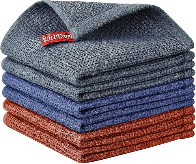 Nialnant 100% Cotton Dish Rags, 6 Pack Absorbent Kitchen Towels | Soft Quick Drying Dish Towels for Kitchen,Dish Rags for Washing Dishes,12x12 Inches, Multi Color