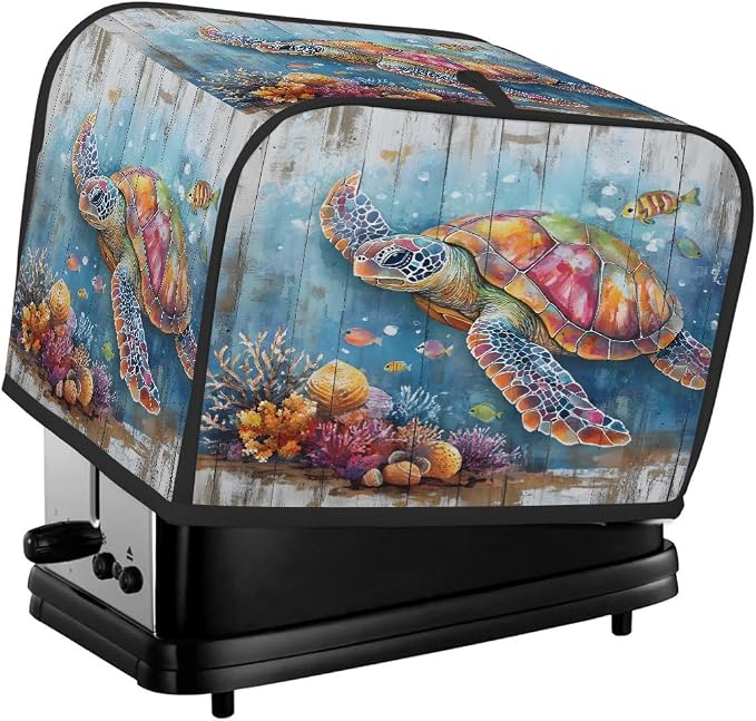 4 Slice Toaster Cover Colorful Sea Turtle Toaster Covers Four Slice Wide Slot Waterproof and Dustproof Covers for Wide Slot Toasters and Small Appliances Kitchen Decor Gifts