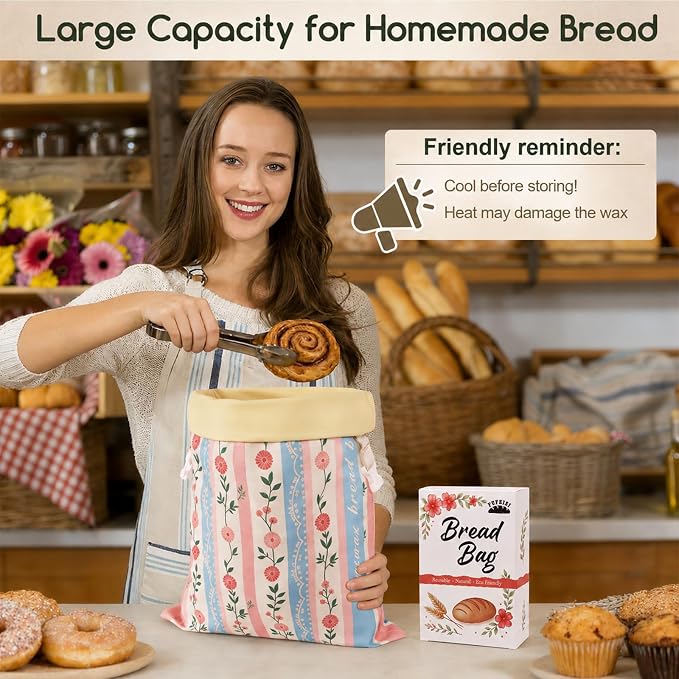 2 Pack Beeswax Bread Bags for Homemade Bread, Sourdough Storage XL 17"x13" | Reusable Bees Wax Bread Bag & Keeper, Natural Canvas with Premium Box for Home Baking, Freezer Storage & Outdoor Use