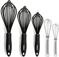Anaeat Kitchen Whisk Set of 5, Perfect for Non-Stick Cookware, Egg Beater Milk Blender for Whisking, Cooking, Baking - 5"+7" Mini Wire Whisk and 9''+11''+12'' Silicone Balloon Whisks (Black)