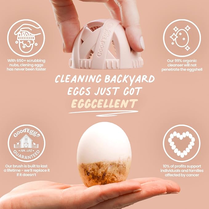 GoodEgg The Original Egg Brush, Silicone Egg Cleaning Brush for Farm Fresh Eggs, Chicken Coop Cleaning Tools, Egg Washer, Chicken Coop Accessories, Standard Sized Eggs, Pink, As Seen On Shark Tank | Patented Silicone Design for Any Size Eggs, Made in t...
