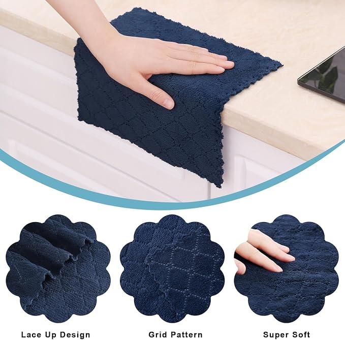 Homaxy 18 Pack Super Soft Absorbent Dish Cloths, 10" x 10", Navy Blue | Coral Velvet, Nonstick Oil Fast Drying Microfiber Cleaning Cloth, No Lint Household Dishcloths