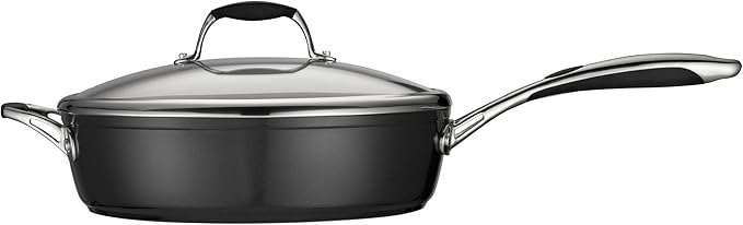Tramontina Ceramica Deluxe 11-Inch Saute Pan with Lid | Ceramic Non Stick Deep Skillet, Oven-Safe, Metallic Black