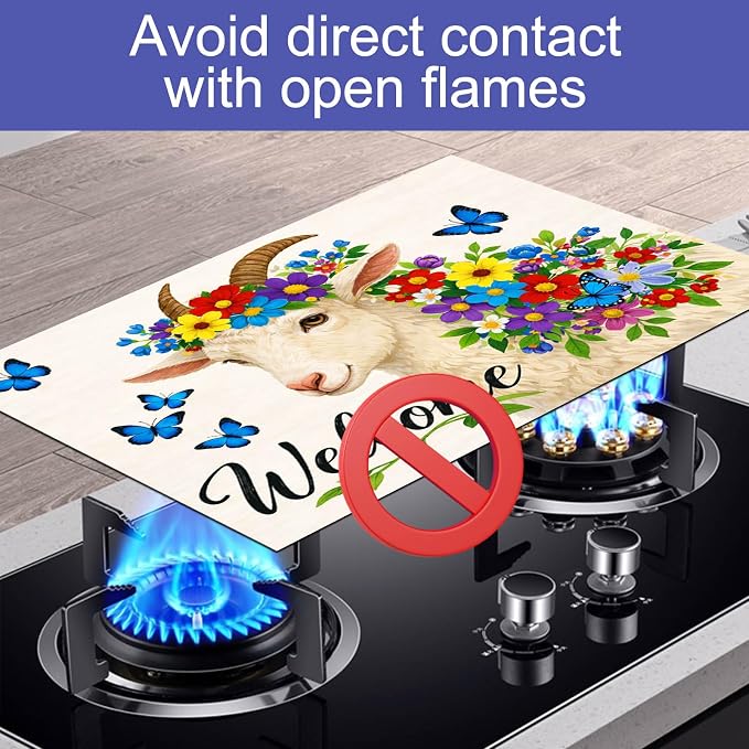 HOMETITUTE Spring Stove Top Cover 28x20 Welcome Goat Floral Heat Resistant