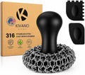 Cast Iron Scrubber with 2 Pan Scrapers – 316L Stainless Steel Chainmail Cleaner for Cast Iron Skillets, Woks, Dutch Ovens & Carbon Steel Pans