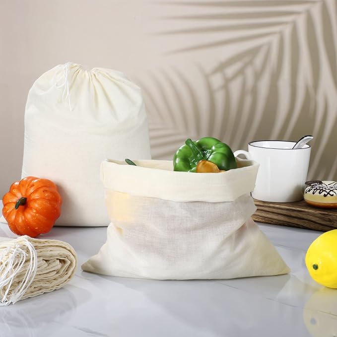 Tatuo 50 Pcs Muslin Bags 10 X 12 Inches, Cotton Drawstring Pouches Party | Natural Cotton Cloth Small Pouches, Reusable Linen Sachet for Gift Favor, Wedding Party Supplies, Craft Home Storage