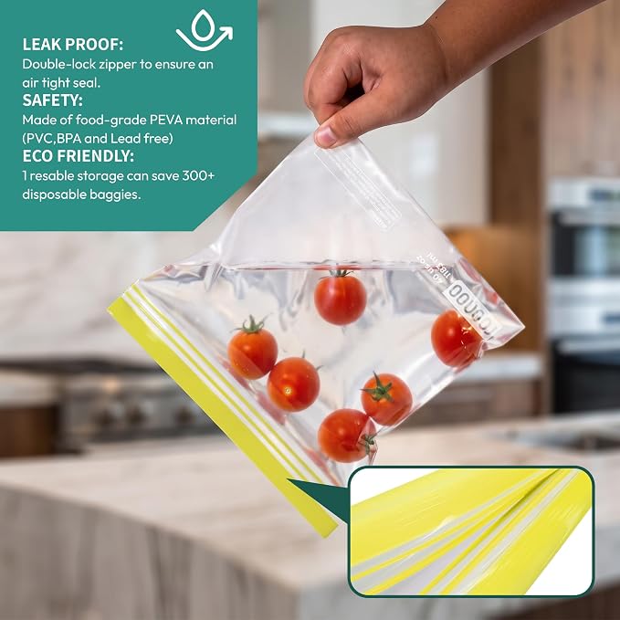 24 Pack Reusable Food Storage Bags Stand Up Dishwasher Safe BPA Free | Reusable Freezer Bags, Extra Thick Leakproof Ziplock Bags for Freezer Storage & Family Use (8 Gallon,8 Half Gallon, 8 Quart)