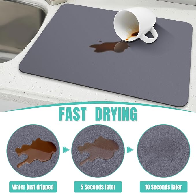 Coffee Mat Super Absorbent Dish Drying Mat Coffee Bar Mat 18"x 32", Grey | Match with Coffee Machine Accessories Large Drying Mats for Kitchen Counter