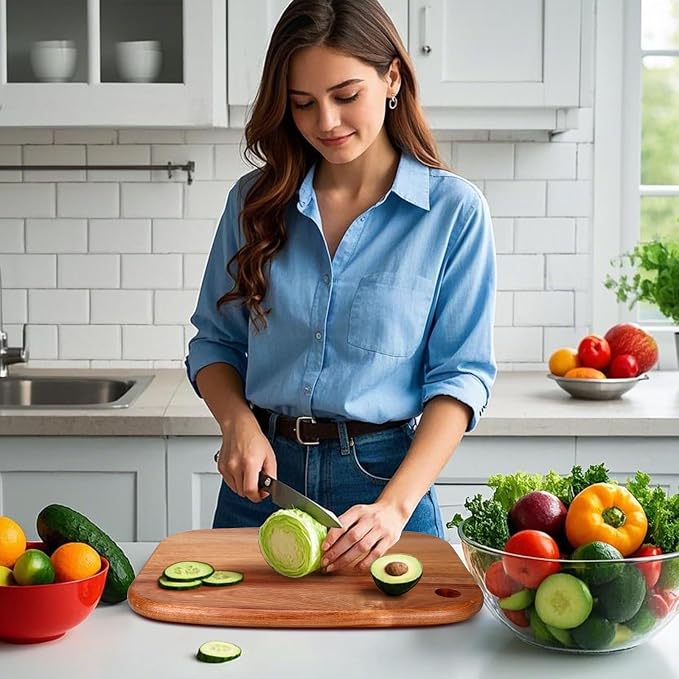 Large Acacia Wood Cutting Boards for Kitchen with Hanging | Big Wooden Cutting Board for Vegetables, Bread, Steak, Meat, Cheese, Charcuterie - BPA Free, 14" x 11"