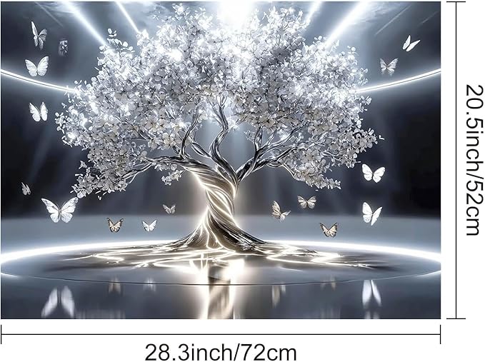 HOMETITUTE Silver Tree Stove Top Cover 28x20 Tree of Life Diatomite Mat