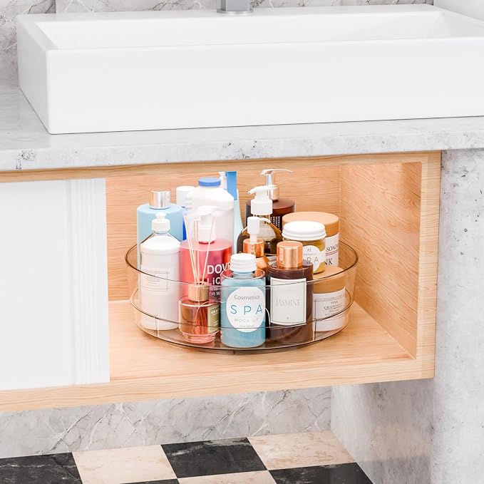 12" W Clear Acrylic Lazy Susan Turntable for Refrigerator,Cabinet - with Handle - 2 Pack Large Fridge Sauce Condiment Turn Table Organizer,Spinning Round Spice Rack Carousel for Pantry,Kitchen