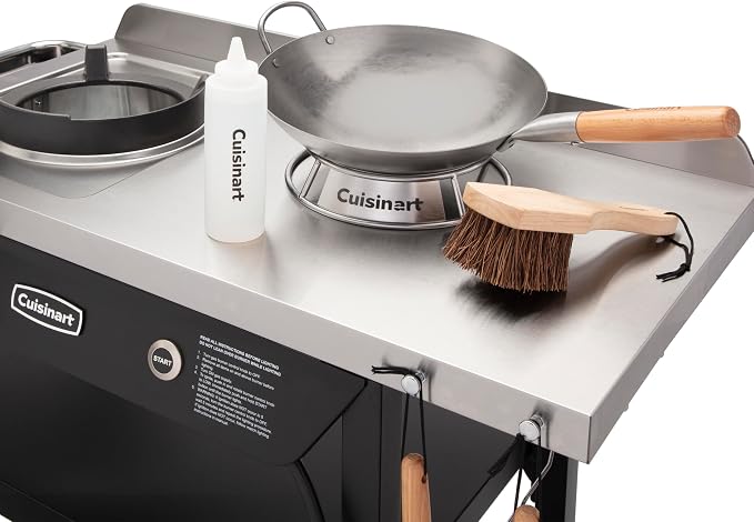 Cuisinart 12” Carbon Steel Hammered Wok, Traditional Round Bottom, Stir Fry Pan with Wooden & Helper Handle for Authentic Asian Cuisine, Wok Hei Cooking Perfect for Stir-Fry, Sauté & Deep Fry