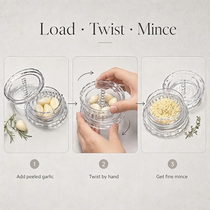 3PCS garlic twister mincer,Clear Manual Garlic Twister and Ginger Mincer Tool, Compact Garlic Mincer Tool, Ginger, Herbs (White-3PC)
