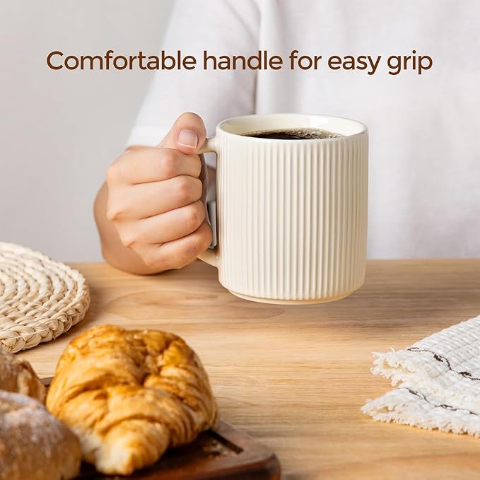 theterra Ceramic Coffee Mugs Set of 4, 14.2 oz Coffee Cups with Handle | Handmade, Suitable for Latte, Tea, Milk, Beer & Hot Cocoa, Beige