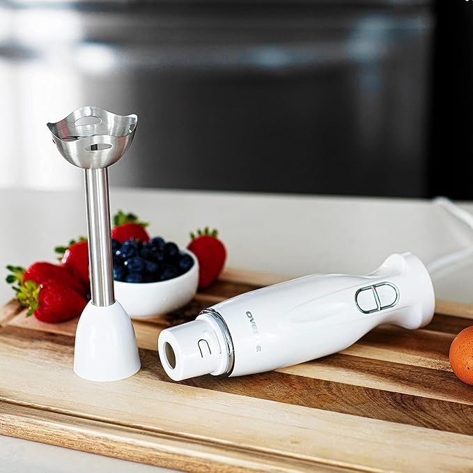 OVENTE Electric Corded Hand Blender, 300W with 2 Mixing Speeds White HS560W | Handheld Immersion Stick Mixer with Stainless Steel Blades for Smoothies, Purees & Baby Food