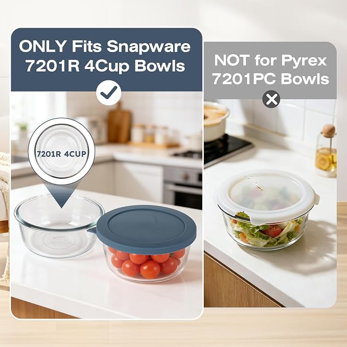 Silicone Lids Replacement for Snapware 7201R 4 Cup Round Glass Storage Containers (Containers Not Included) (Navy Blue - 4 Pack)