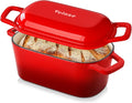 Velaze 3.6 QT Oval Cast Iron Dutch Oven for Bread Baking, Offset Handles | Bread Pan with Lid for Sourdough Sandwich,Small Households Baking,Gift for Bread Bakers,Deep Base,Oven Safe,Red